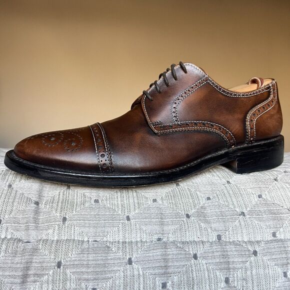 Pronto Uomo Firenze Brown Leather Cap Toe Oxford Lace Up Dress Shoe Men’s 8.5 - Picture 1 of 16